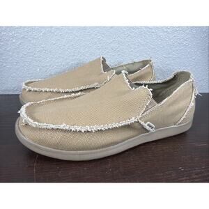 Crocs Mens Size 10 Santa Cruz Loafer Slip On Shoes Khaki Canvas Frayed Edges